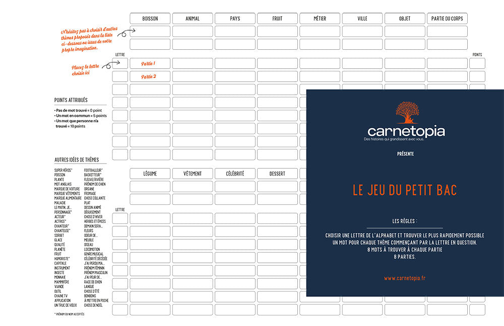 Jeu du petit BAC en bloc notes